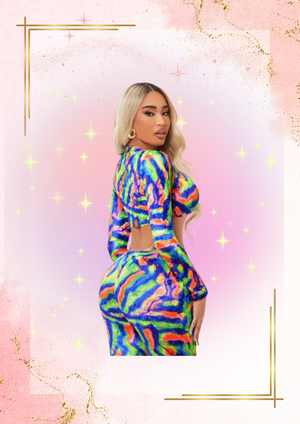 All over print ring link front top and flared leg pants