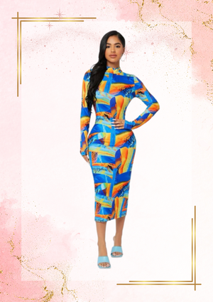 Blue Color Block Dress