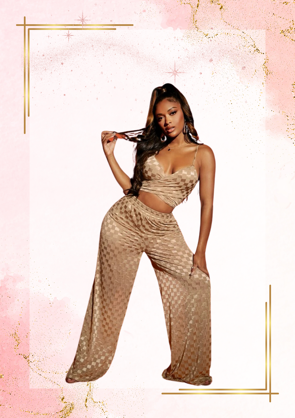 Gold wide leg pant set